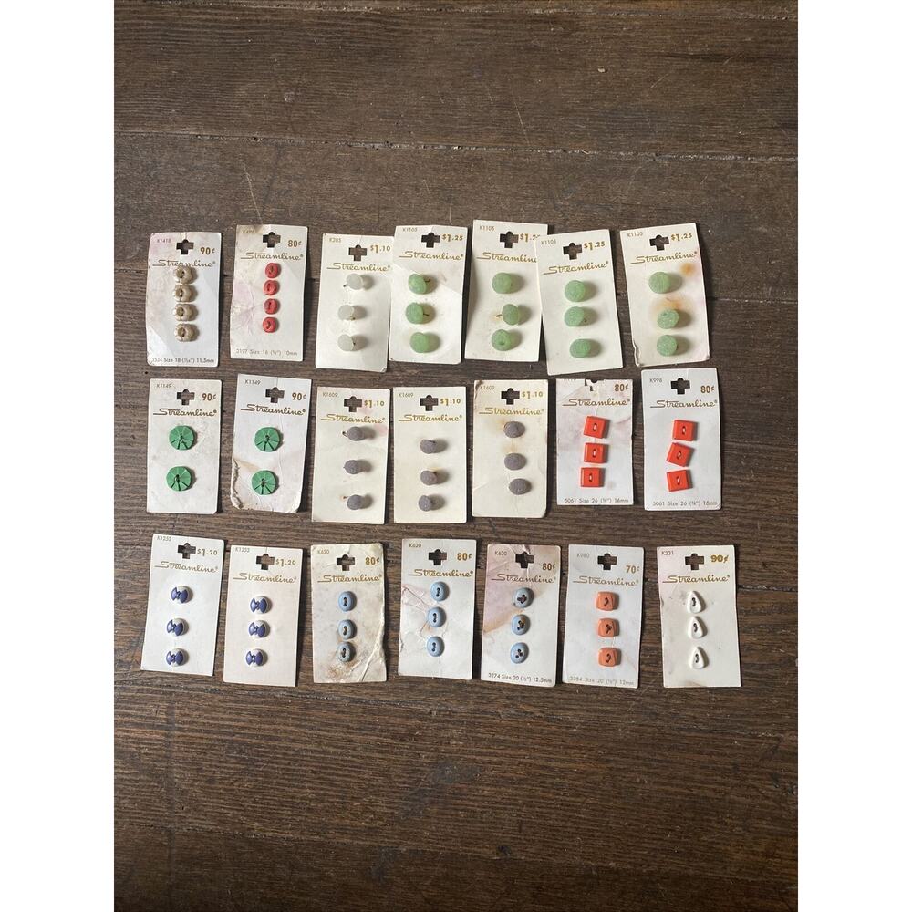 Lot 21 NEW vintage cards Streamline BUTTONS many sets green orange purple blue